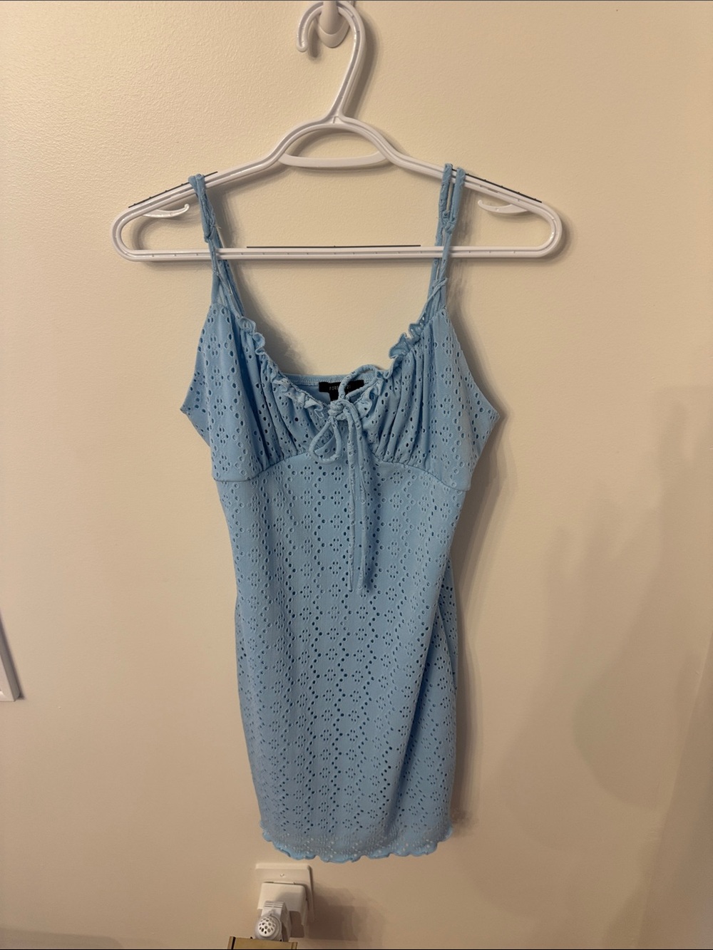 Forever 21 Pastel Blue Eyelet Spaghetti-Strap Mini Dress